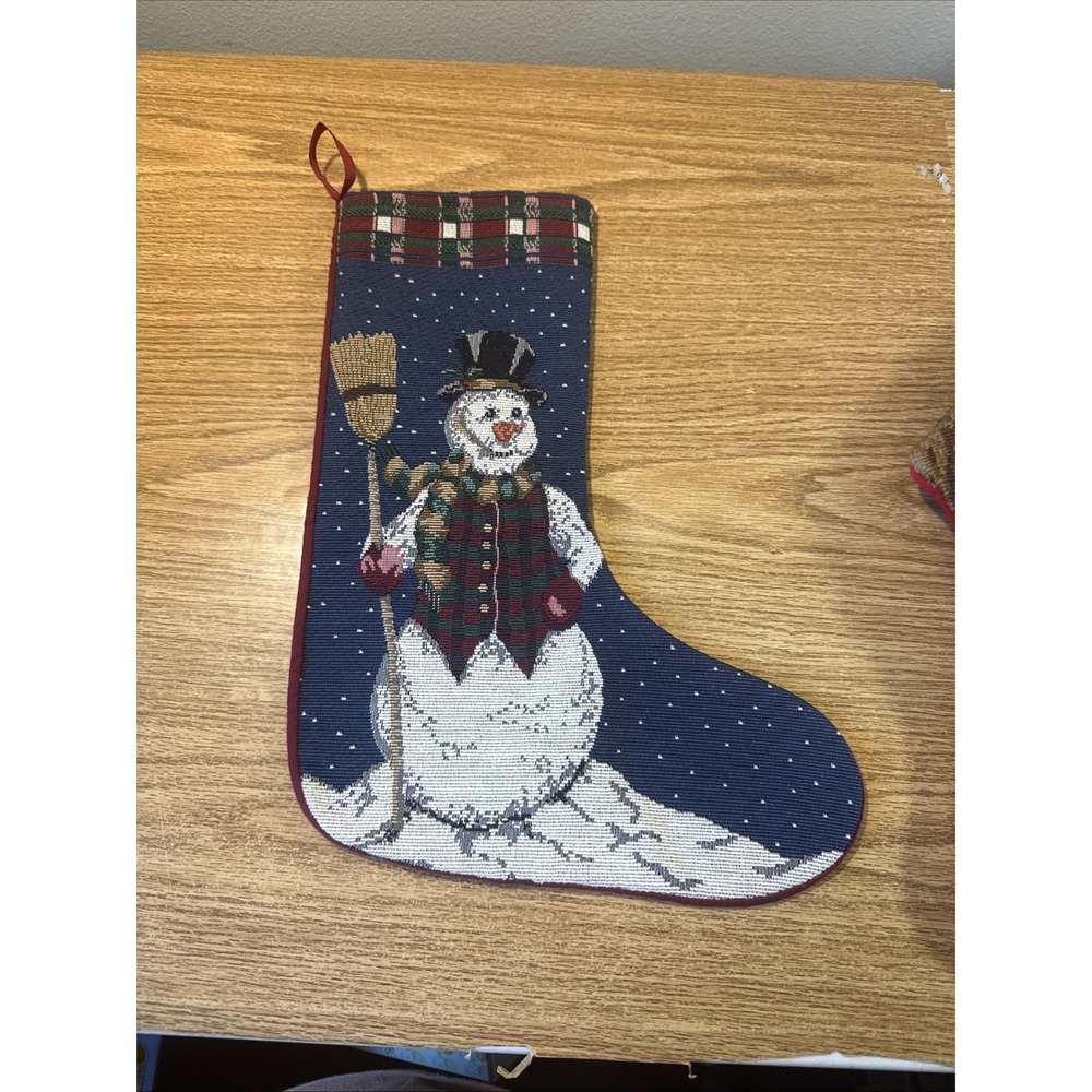 Vintage Riverdale Snowman Tapestry Christmas Stocking Made in‎ USA